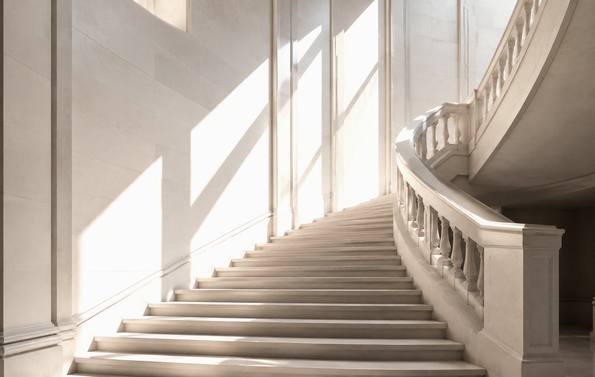 Institutional columns representing public-sector service and stability